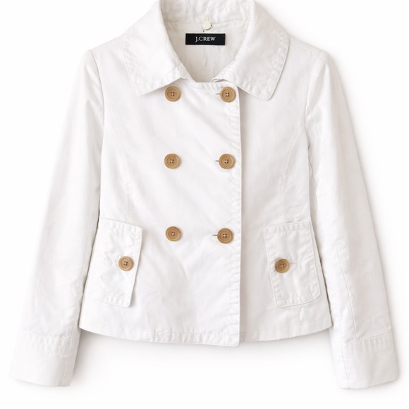 J.Crew White Pea Coat Jacket Womens Size 6 Cropped Cotton EUC Y2K Chic - Picture 2 of 5